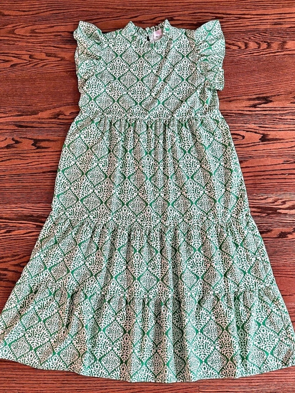 Green & White Printed Midi Dress size 12-14